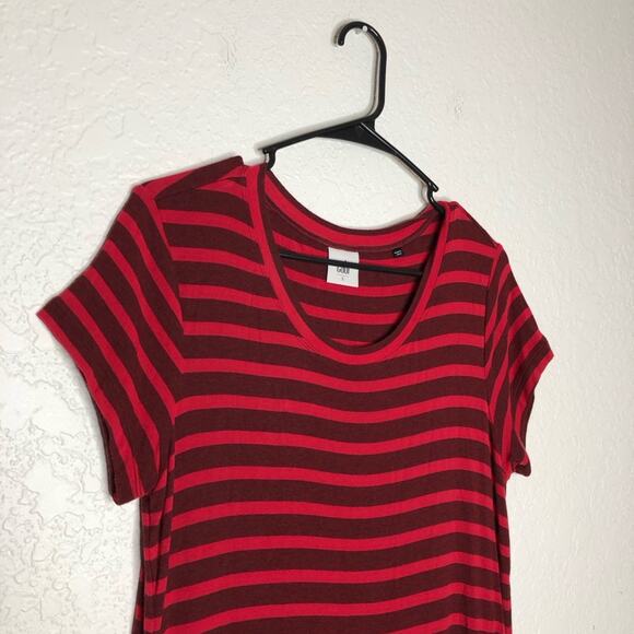 Cabi Sweet Talk maroon red striped ruffle hem jersey knit top Small #3631 - Picture 3 of 14